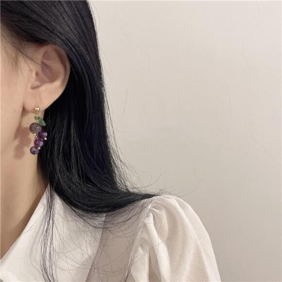 Grape Dangle Drop Earrings | Nature-Inspired | Whimsical & Elegant - Picture 3 of 3